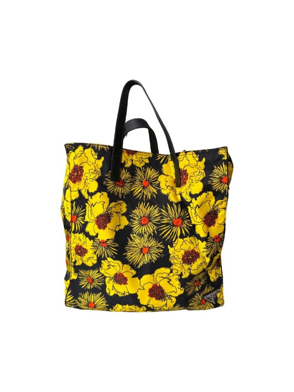 Prada Tessuto Stampato Floral Nylon Tote Yellow Black Italy